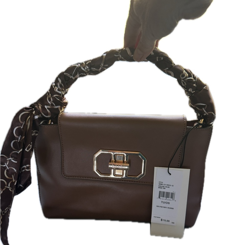 Elegant Brown Handbag with Scarf Detail